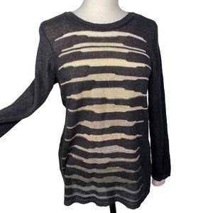NIC+ZOE Sweater Womens Large Sheer Lightweight Linen Blend Striped Pullover NWT